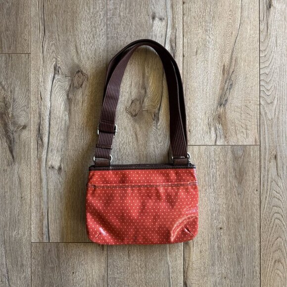 Vintage Fossil Key-Per Coated Leather Orange Tan Star Polka Dot Crossbody Bag - Picture 6 of 14